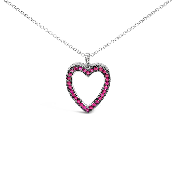 18K 1/3 Cttw Diamond and Red Ruby Open Heart with Black Rhodium 18" Pendant Necklace (G-H Color, VS2-SI1 Clarity)