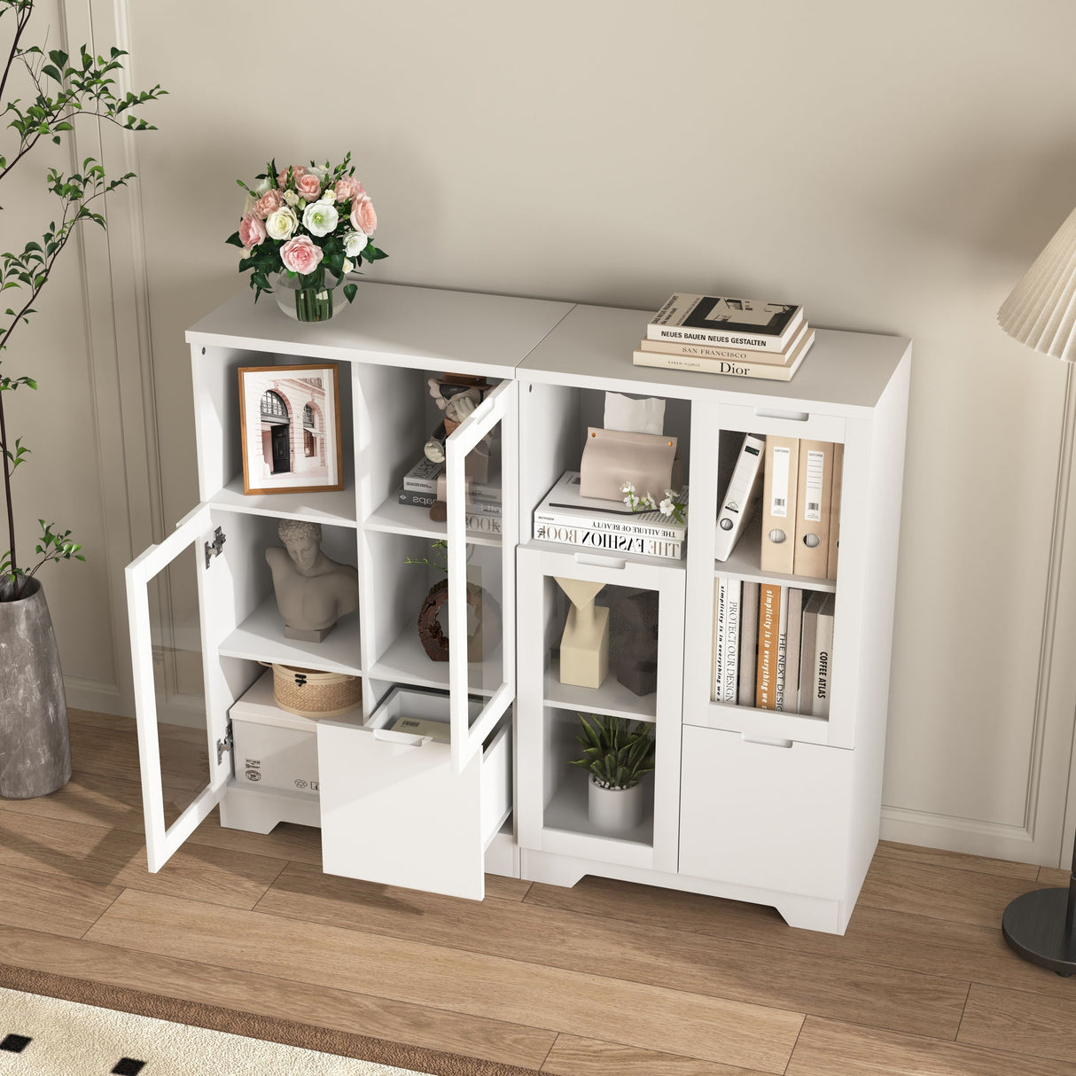 Modern Cabinet With Glass Doors And Drawer