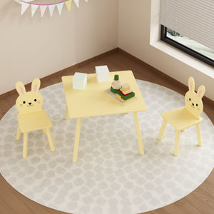 Table And Chair Set With 2 Bunny Chairs, Children's Activity Table For Toddlers, Cute Animal Design - Yellow