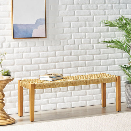 Angie - Bench Outdoor Seating Acacia Wood Faux Rattan - Teak - Best Buy Furniture