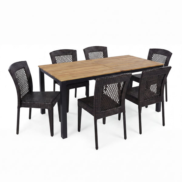 7 Piece Outdoor Dining Set With Table And 6 Chairs - Brown Multi