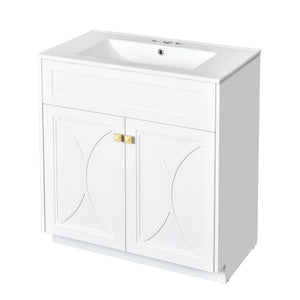 Bathroom Vanity With Sink, Freestanding Storage Cabinet With Handles, Soft Closing Doors