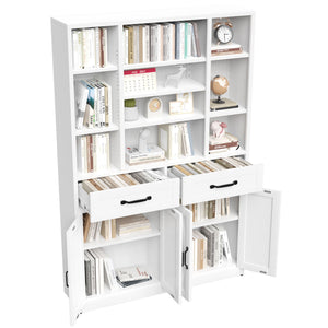 Industrial Bookcase Tall With Adjustable Shelves, Drawers & Doors