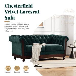 Chesterfield Velvet Loveseat Sofa, 2 Person Rolled Arm Upholstered Couch - Best Buy Furniture