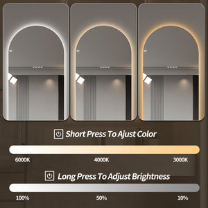 LED Full Length Wall Mirror With Symmetrical Arch Design, Dimmable 3 Color Temperature Lighting - Silver
