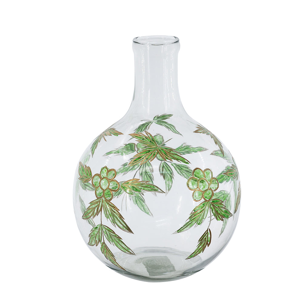 D7.9x11" Bulbous Clear Glass Vase with Slender Neck
