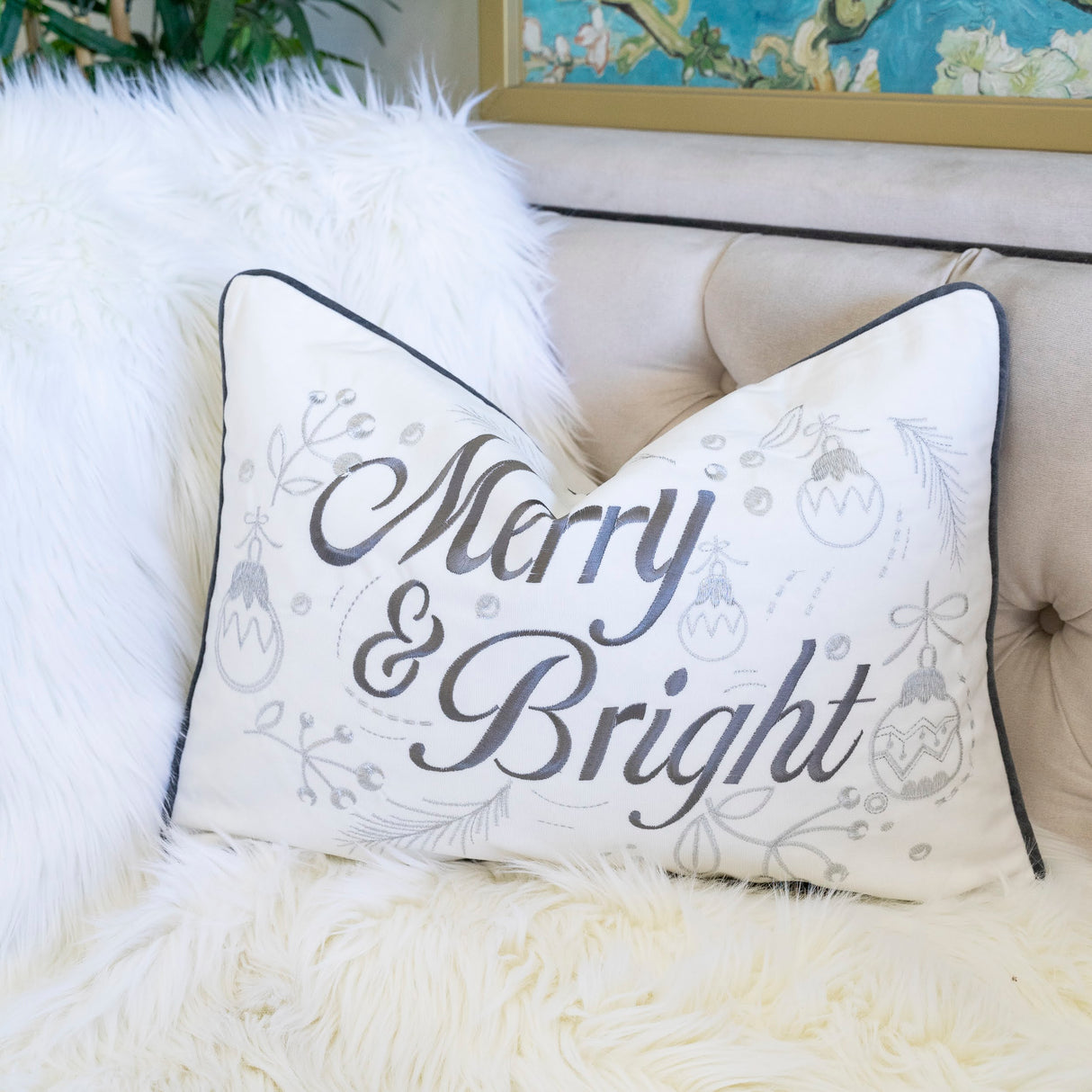 Merry & Bright Christmas Throw Pillow