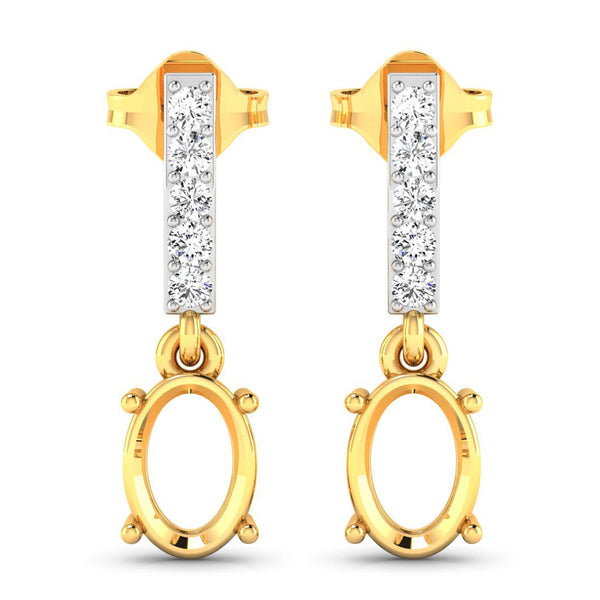 0.14 Carat Genuine White Diamond 14K Yellow Gold Semi Mount Earrings - holds 7x5mm Oval Gemstones