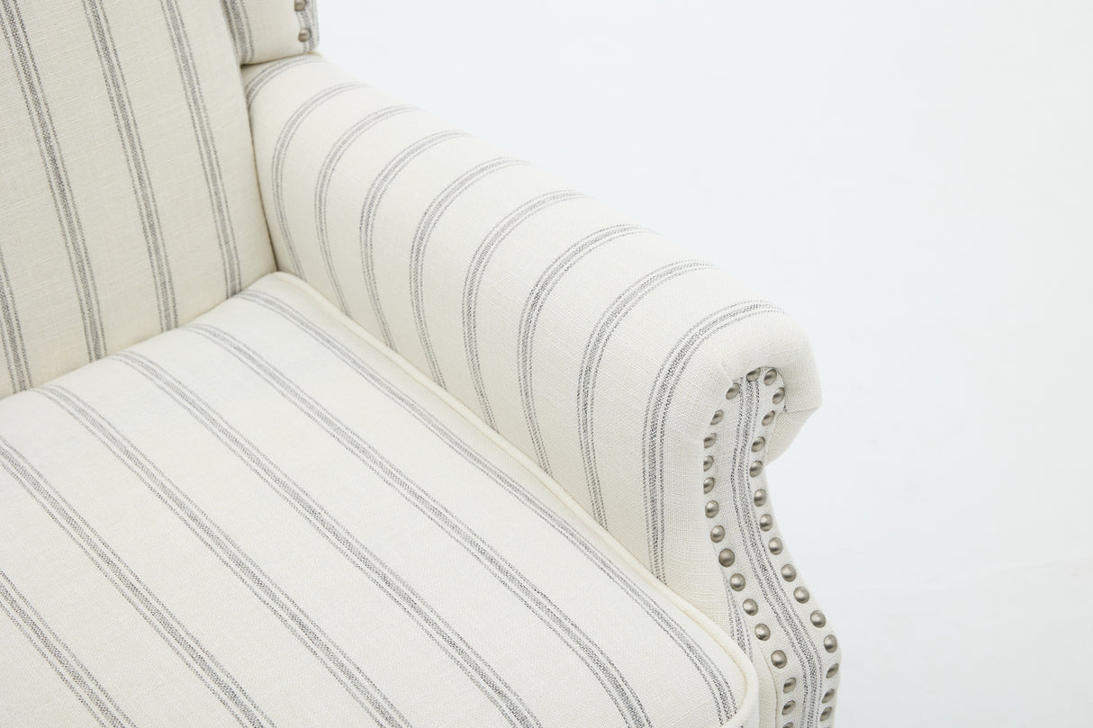 Modern Accent Chair with Retro Wood Legs and Floral Design