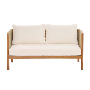 Outdoor Loveseat and Coffee Table Set with Acacia Wood Frame in Teak Look