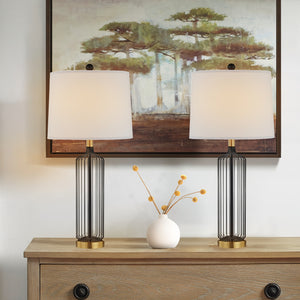 28-Inch Cage Table Lamp Set of 2, Black Metal with 3-Way Dimmable