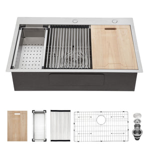 Drop In Kitchen Sink With Workstation, 16 Gauge - Brushed Nickel