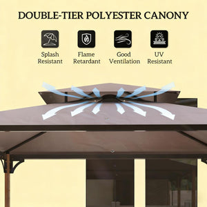 Double Tiered Barbecue Grill Gazebo Shelter with Side Shelves and Hooks