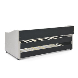 Upholstered Tufted Daybed With Drawers, Waved Arms