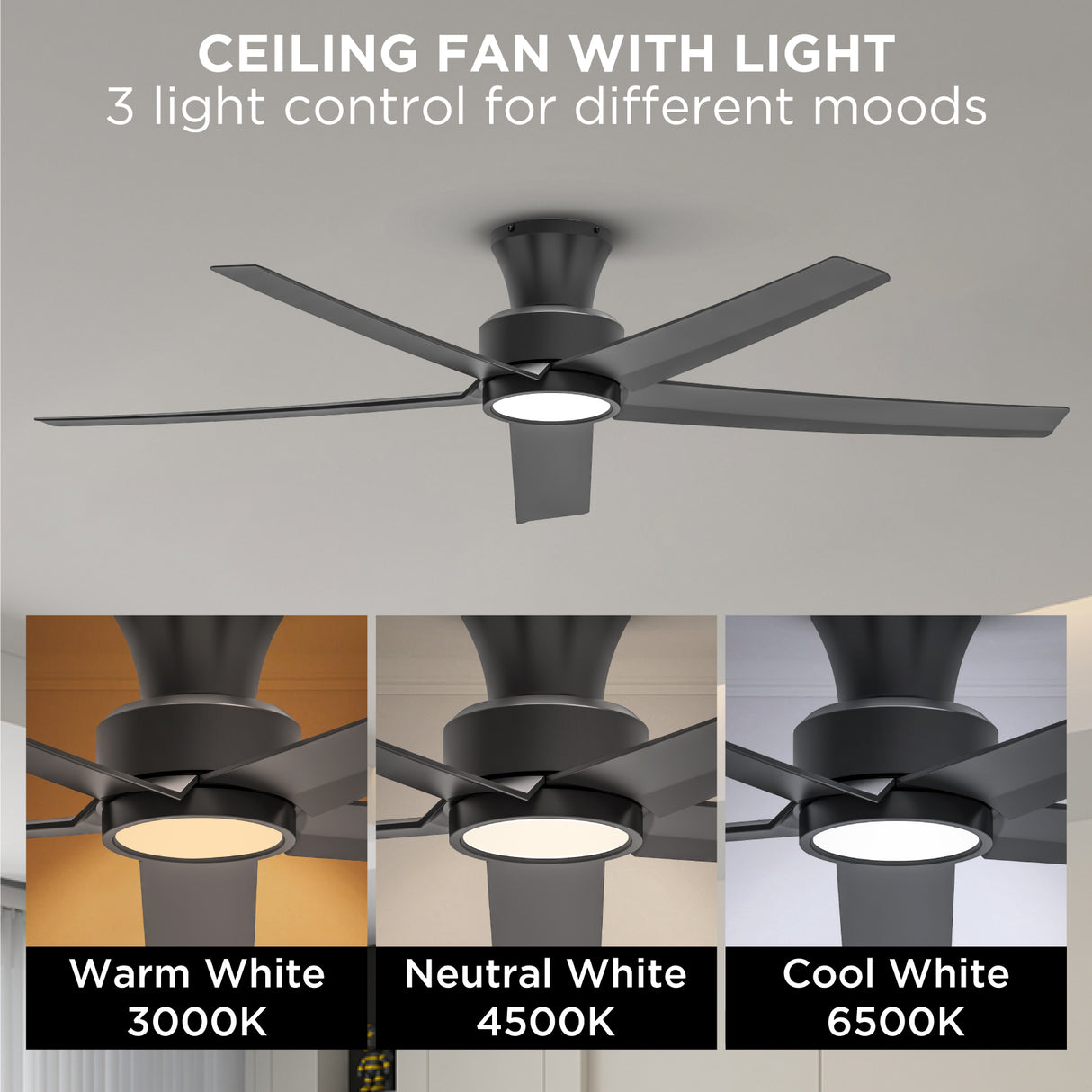 52 Inch Ceiling Fan with Light, Reversible DC Motor and Remote