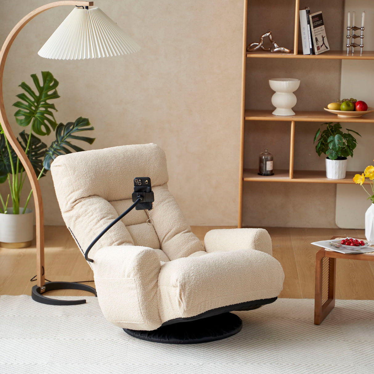 Adjustable Swivel Lounge Chair With 360 Degree Rotating Seat And Headrest Support