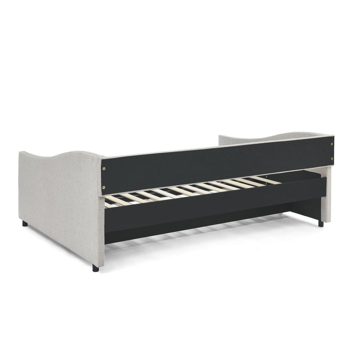 Upholstered Tufted Daybed With Drawers, Waved Arms