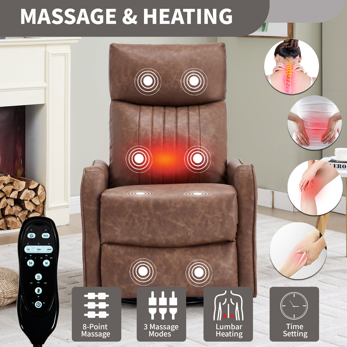 Brown Heat Massage Manual Recliner Chair