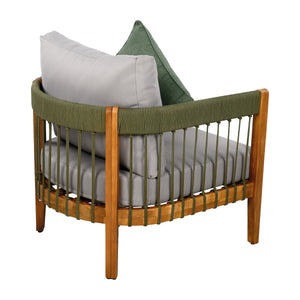 [Set of 2] Acacia Wood Outdoor Club Chair with Rope Accents