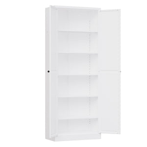 Kitchen Pantry Cabinet With Doors, Heavy-Duty Freestanding Storage Organizer With 5 Adjustable Shelves, Tool Free Assembly - White