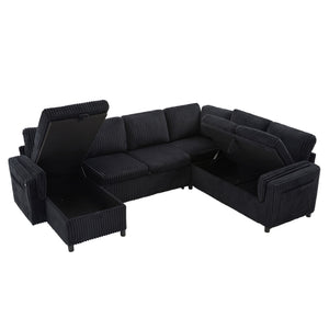 Convertible U-Shaped Sectional Sofa Bed With USB Ports And Storage