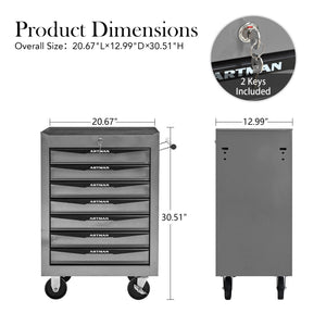 Rolling Metal Tool Chest with 7 Drawers, 20" Cabinet Silver