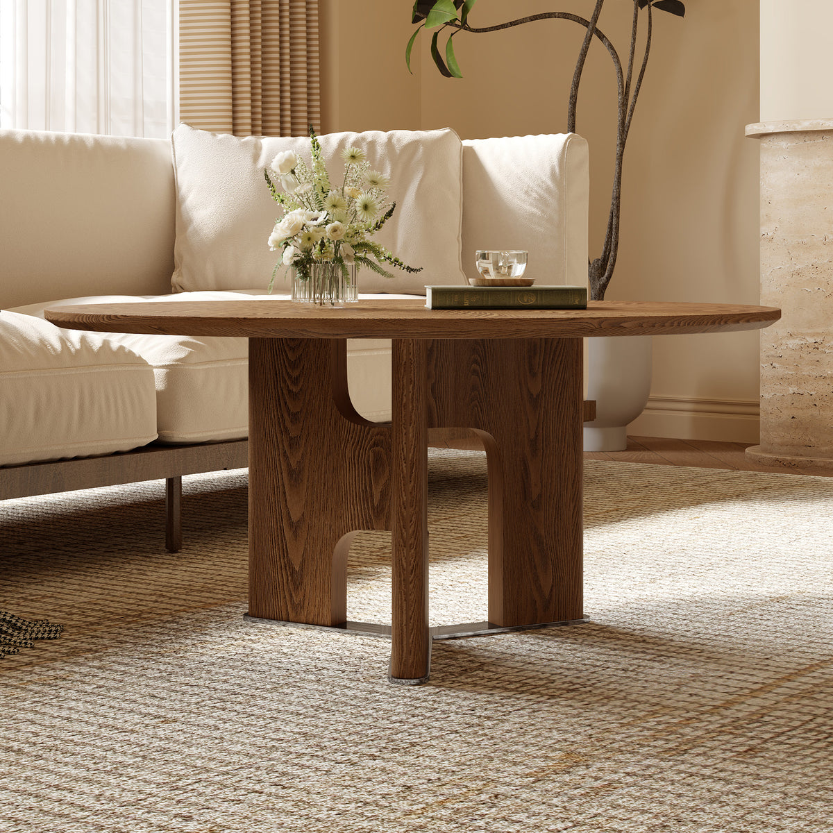 Rustic Ash Wood Veneer Coffee Table
