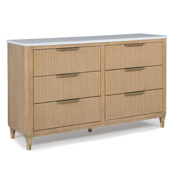 6 Drawers Dresser with Faux Marble Top - Natural Wood