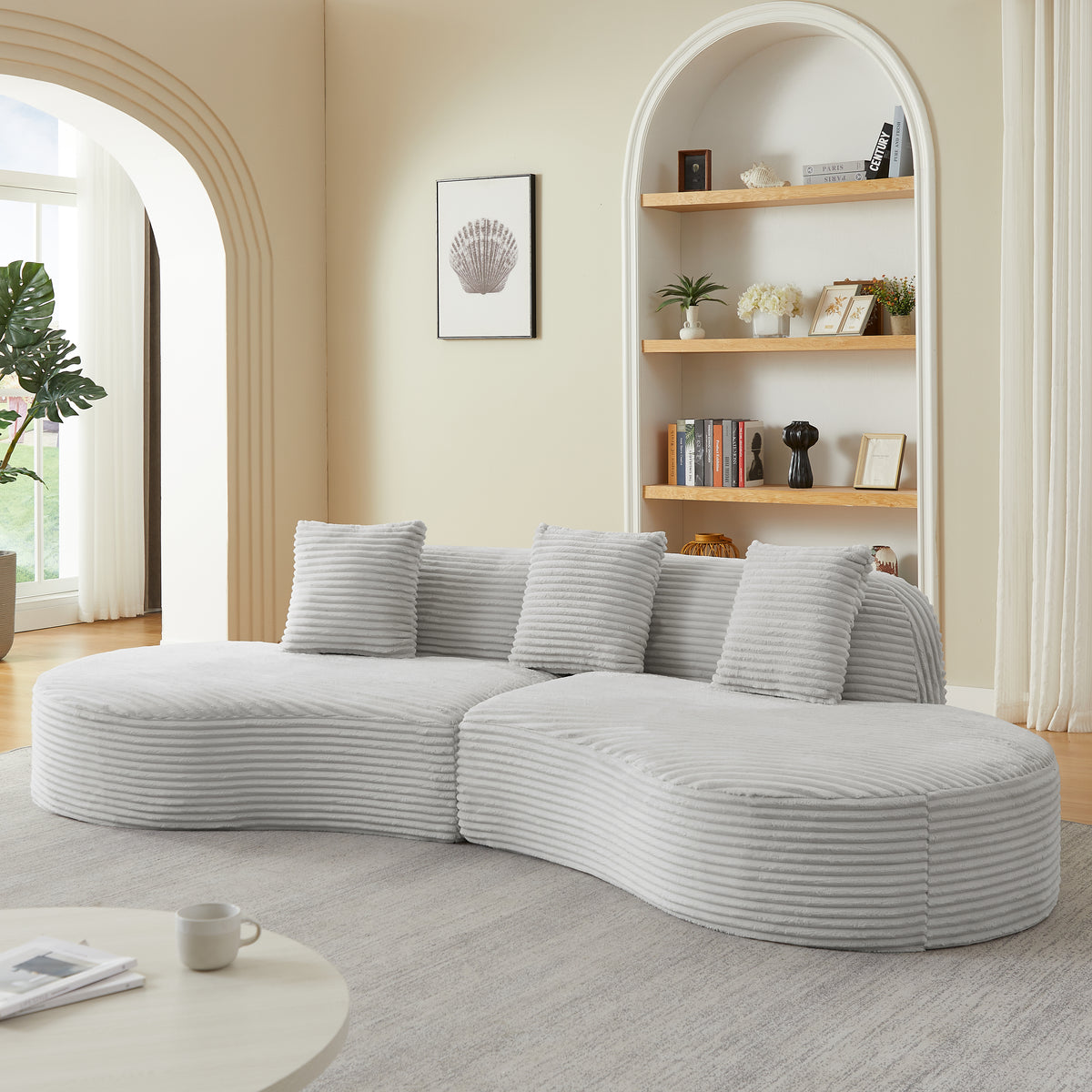 Contemporary Corduroy Curved Sectional Sofa