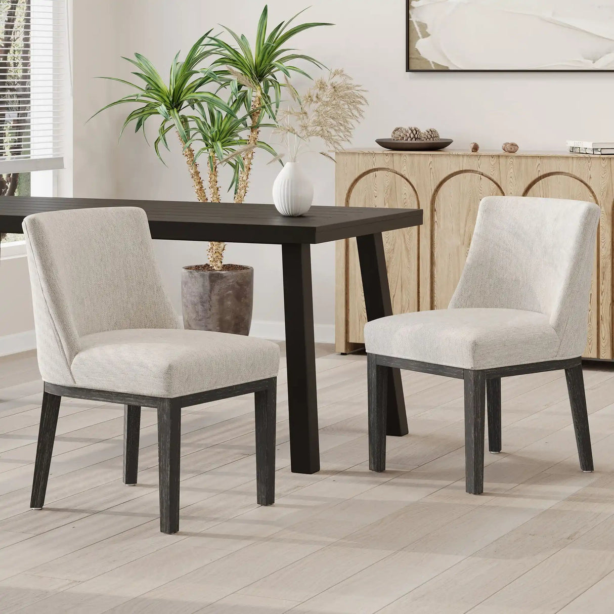 Modern Dining Chair With Durable Fabric Upholstery And Sturdy Wooden Frame (Set of 2) - Best Buy Furniture