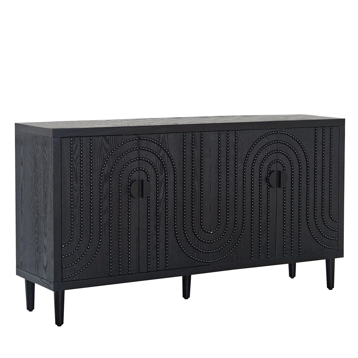 Modern Black Sideboard Cabinet with Nailhead Accents