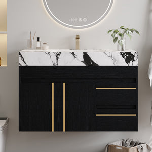 36" Floating Bathroom Vanity with Ceramic Sink and Faux Marble Top