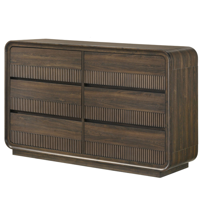 Flair Rounded Edges 1 Piece Dresser with Six Drawer Storage - Brown