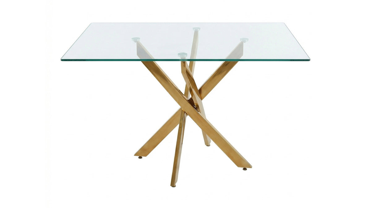 Rectangular Glass Dining Table with Gold-Plated Legs