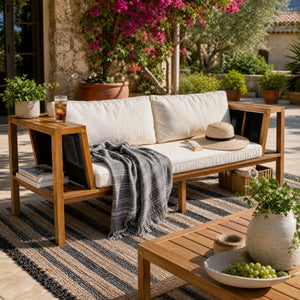 Teak Finish Acacia Wood Outdoor Daybed Sofa Set