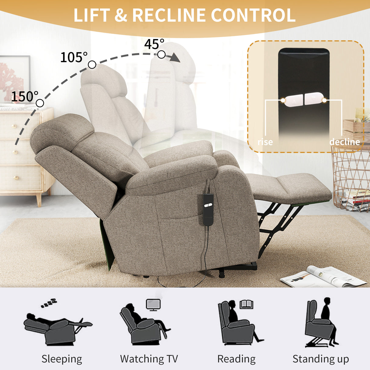 Power Lift Recliner for Elderly - Adjustable Velvet Chair