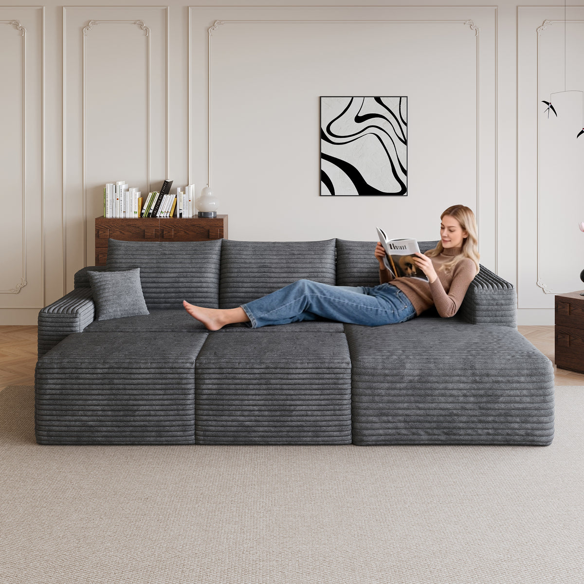 95" Cloud Sectional Sofa with 2 Ottomans