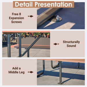 72" Rectangular Outdoor Picnic Table for 6 Person