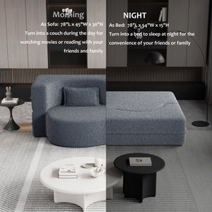 Modern Floor Sofa, With 2 Pillows, Convertible Teddy Fabric Foam Filled Bed