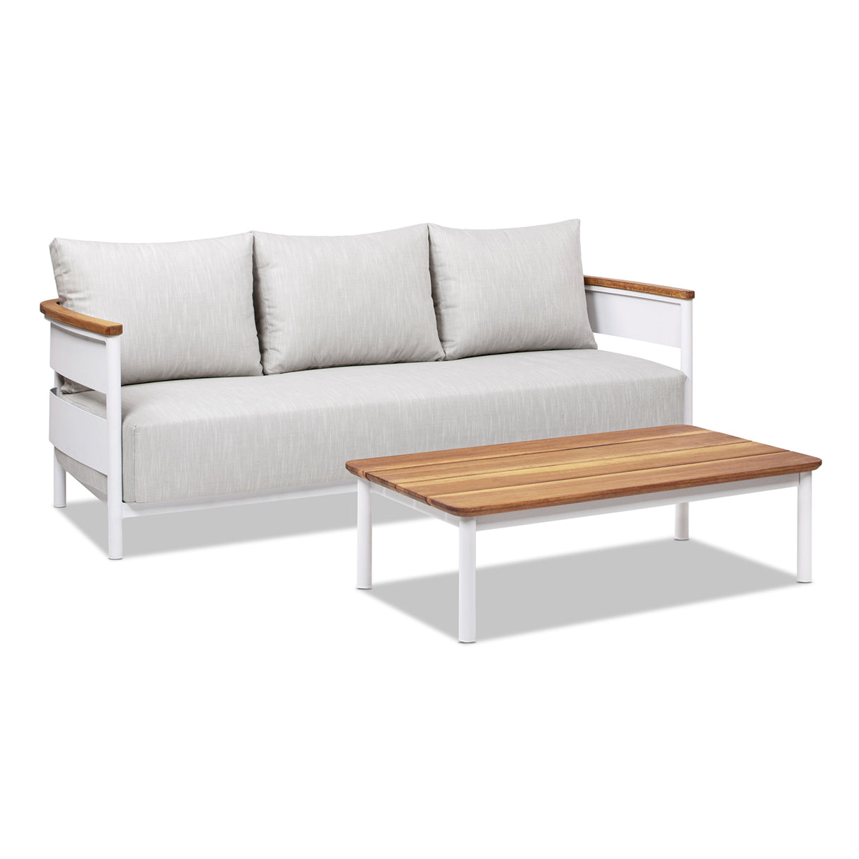 Rhodes 2pc Teak & Aluminum Outdoor Sofa and Coffee Table Set