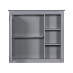 Bathroom Vanity With Top Sink, Freestanding Storage Cabinet With 2 Doors And 3 Drawers, Mirror Cabinet Included - Gray