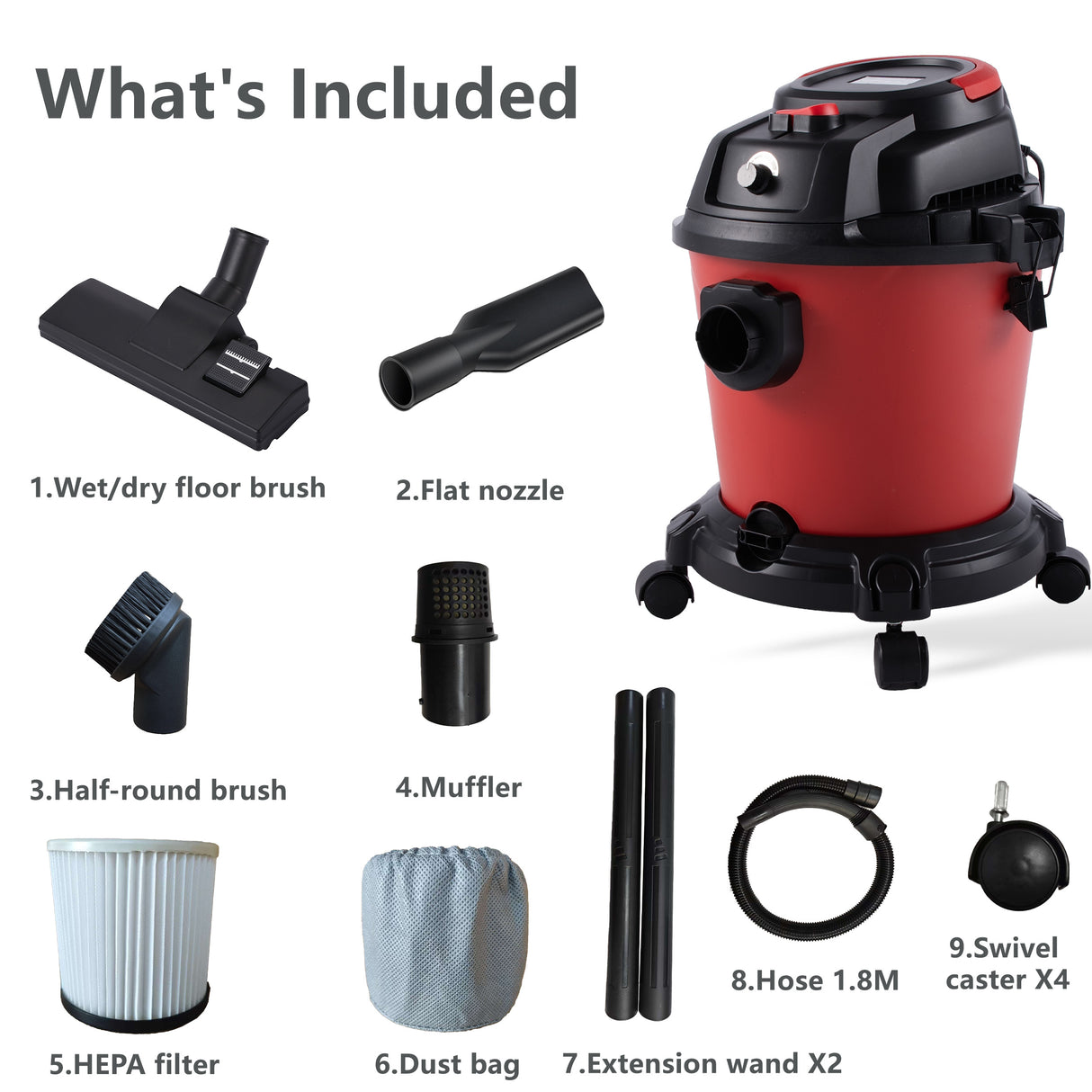 Wet Dry Vac, 5 Gallon, 4.3 Peak HP