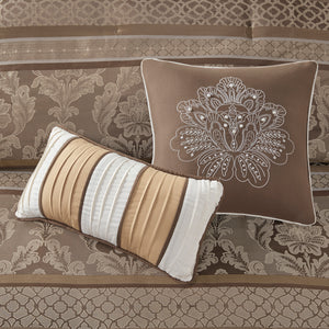 7 Piece Jacquard Comforter Set - Brown/Gold Cal King