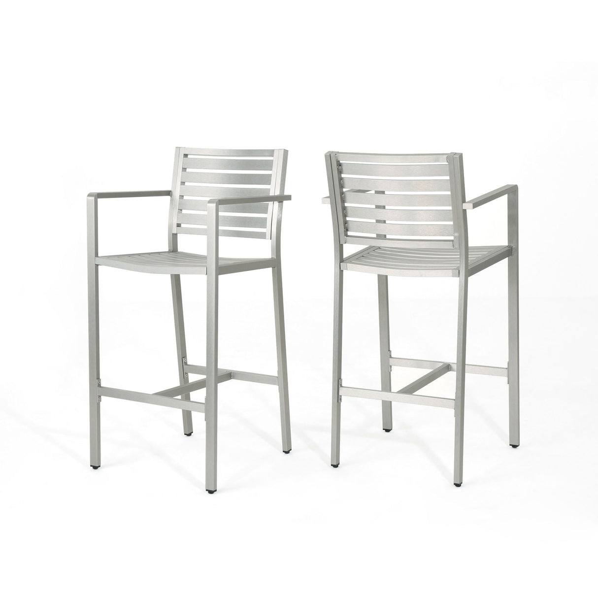 Outdoor Aluminum Rust Proof Barstools (Set of 2) - Silver - Best Buy Furniture