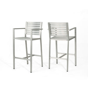 Outdoor Aluminum Rust Proof Barstools (Set of 2) - Silver - Best Buy Furniture