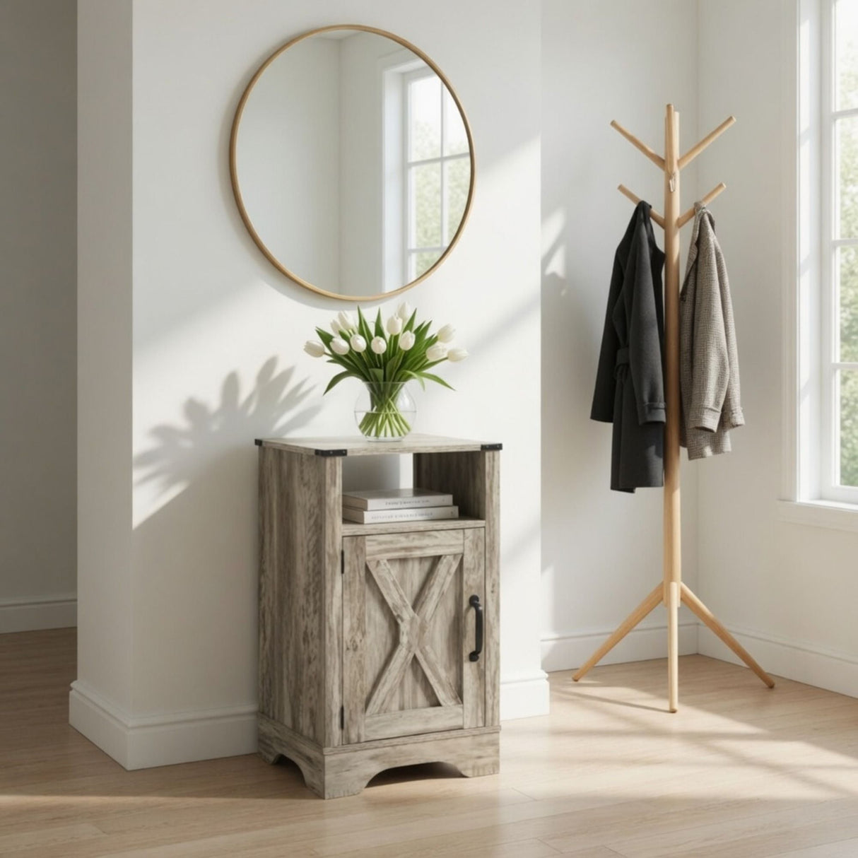 Farmhouse Nightstand, Charging Station & Storage