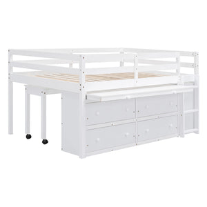 Loft Bed With Retractable Writing Desk And 4 Drawers, With Lateral Portable Desk And Shelves