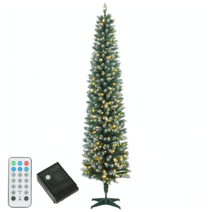 8ft Flocked Pencil Prelit Christmas Tree, Dual-Color