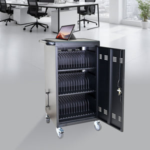 45 Bay Mobile School Charging Cart Station For Chromebook, Tablet And Laptop Computer With Power Strip Included - Black