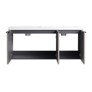 Contemporary Wall Mounted Bathroom Vanity With Resin Double Sink